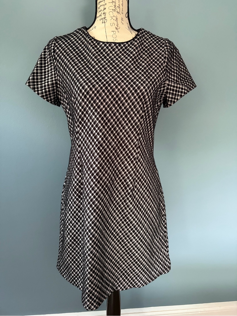 SPANX Black and White Gingham Trim Zip-Neck Top
